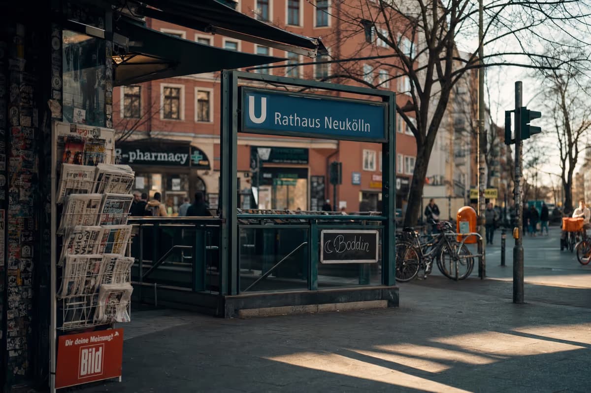 Straßenecke in Berlin-Neukölln mit U-Bahn-Schild
