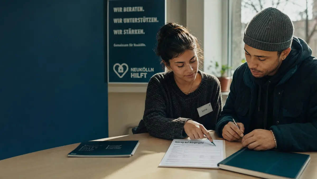 Beraterin und Klient füllen gemeinsam ein Formular aus