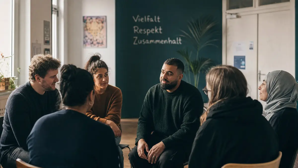 Diverse Gruppe im Gespräch in einem hellen Raum